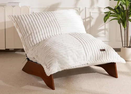 Miniatura 10 de MAXYOYO Silla ajustable para sala de estar, puf convertible y sillón reclinable con marco, cojín extraíble, tela de burbujas, suave tapizado