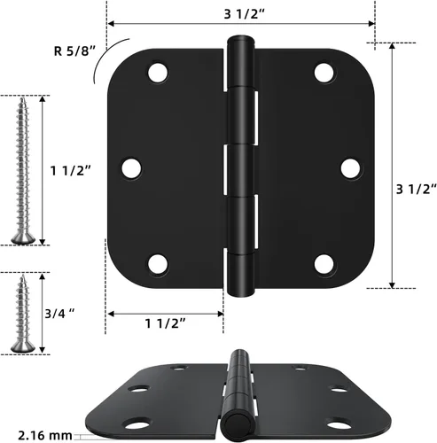 Miniatura 2 de HOSOM Paquete de 36 bisagras de puerta color negro mate de 3.5 x 3.5 pulgadas, bisagras interiores de puerta de 3 1/2 pulgadas redondeadas con Negro
