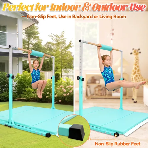 Miniatura 4 de Seliyoo - Barra de gimnasia plegable para niños de 3 a 20 años, barra horizontal de 5 pies/6 pies de largo, altura ajustable, barra de entrenamiento