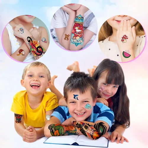 Miniatura 5 de 52 piezas de tatuajes temporales para niños de brazo completo con castillo, mariposa, gato, camión, dinosaurio, cohete, planeta, lindo animal