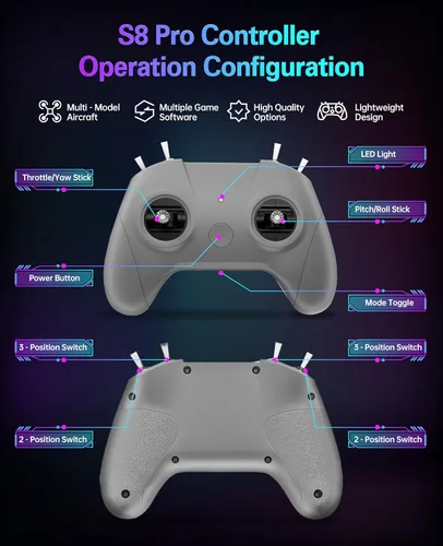 Miniatura 4 de STARDRONE Controlador de simulador de vuelo RC S8 - 8 canales FPV Drone Games Control remoto compatible con sistema popular y plataforma, ideal