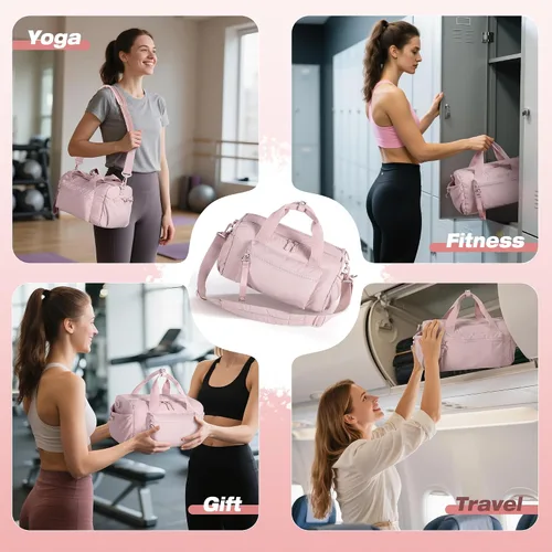 Miniatura 6 de Pequeña bolsa de gimnasio para mujer, bolsa deportiva de 12 litros con compartimento húmedo, mini bolsa de viaje para entrenamiento y fitness, Rosa