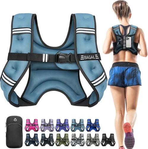 Miniatura 37 de BAGAIL Chaleco con peso de 5, 8, 10, 12, 15, 20, 25, 30 lbs, para caminar y perder peso, reflectante, con bolsa para teléfono, para mujeres y Negro