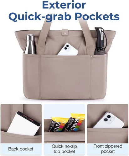 Miniatura 6 de BAGSMART Bolsa de mano para mujer, bolsa plegable con cremallera, bolsa de hombro grande con asa superior para viajes, trabajo