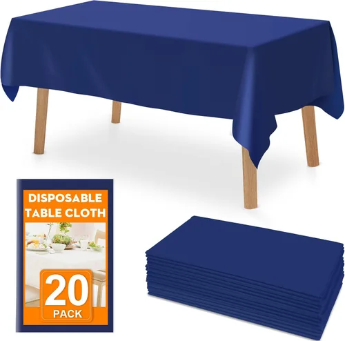RowinsyDD Paquete de 20 Manteles de Mesa de Plástico Azul Desechables, 54 x 108 Pulgadas Cubierta de Mesa de Plástico para Mesas Rectangulares,