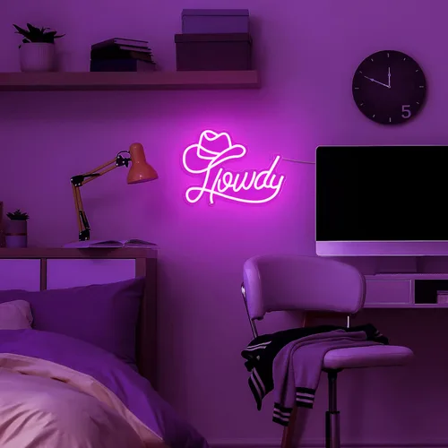 Miniatura 5 de Riakrum Sombrero de vaquero Howdy letrero de neón para decoración de pared, iluminación Y2k, luz de neón LED, decoración de habitación de vaquera
