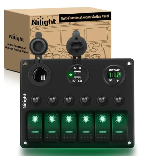 Miniatura 29 de Nilight - Panel de interruptor basculante de 4 bandas 90117G, panel de interruptores de aluminio precableado impermeable con doble USB encendedor
