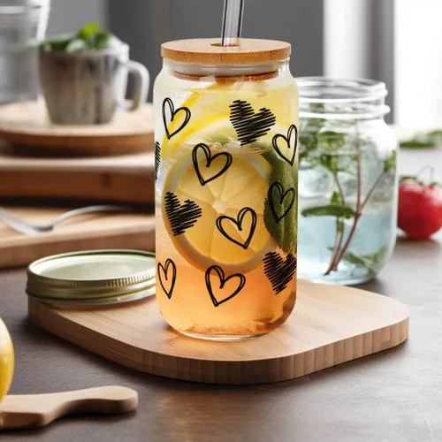 Miniatura 4 de Mason Life Vasos de Café Helado, Tazas de San Valentín Regalos para Ella Mujeres 18 OZ Taza de Corazones Vaso de Cerveza, Vasos para Beber en Pareja