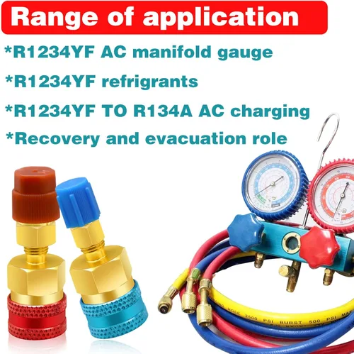 Miniatura 5 de 2 adaptadores R1234yf a R134a, kit de acopladores rápidos, kit de recarga de refrigerante R1234yf, adaptadores de lado alto/bajo R134a a R1234yf