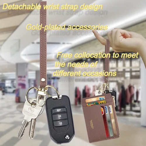 Miniatura 6 de Wikavanli Funda delgada para tarjetas de crédito con bloqueo Rfid para mujer, cartera con cremallera, cartera pequeña y compacta de cuero