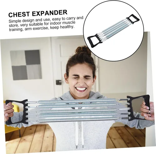 Miniatura 8 de Kisangel Expansor de pecho con 5 resortes ajustables, entrenador de resistencia para fuerza de brazos y músculos, equipo portátil de gimnasio