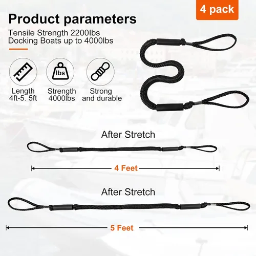 Miniatura 4 de Líneas elásticas para muelle – Accesorios para barcos – Cuerda de amarre de 4 pies para PWC, moto acuática, pontón, kayak, canoa, lancha motora