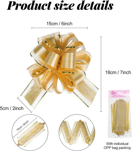 Miniatura 2 de Paquete de 12 lazos grandes de 6 pulgadas para envolver regalos, lazos de cinta para cestas de regalo de boda, lazos de envoltura de regalo de Dorado