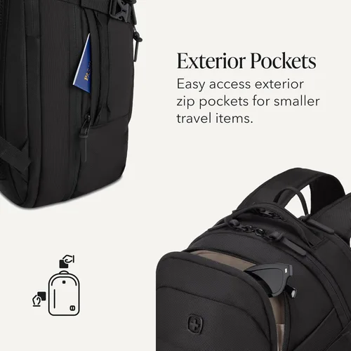 Miniatura 4 de SwissGear Mochila de viaje híbrida de 30 L, se adapta a portátiles de 15 pulgadas, para hombres y mujeres, color negro