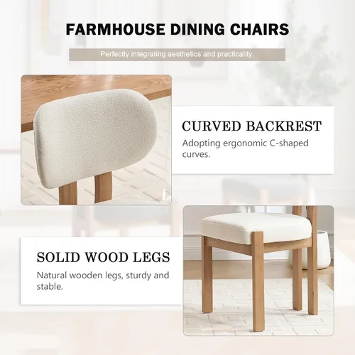 Miniatura 4 de Juego de 2 sillas de comedor de madera, modernas de mediados de siglo, tapizadas de chenil, sillas de comedor con patas de madera maciza, silla