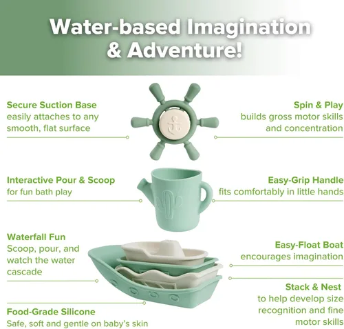 Miniatura 4 de Haakaa Juego de Juguetes de Baño Náuticos de Silicona para Bebés, Juguetes de Bañera de Silicona de Grado Alimentario para Niños Pequeños, Barcos