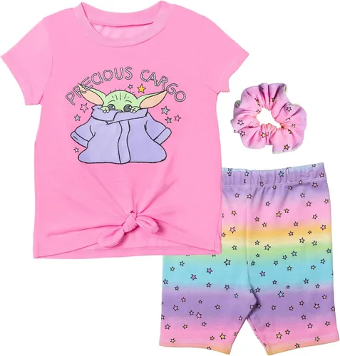 STAR WARS The Child - Conjunto de 3 piezas con camiseta gráfica y coletero para niñas pequeñas