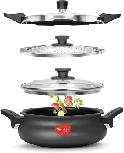 Pigeon Super olla todo en uno de 3.2 cuartos de galón, vaporera, olla a presión, horno holandés, para todas las estufas, cocción rápida de carne,