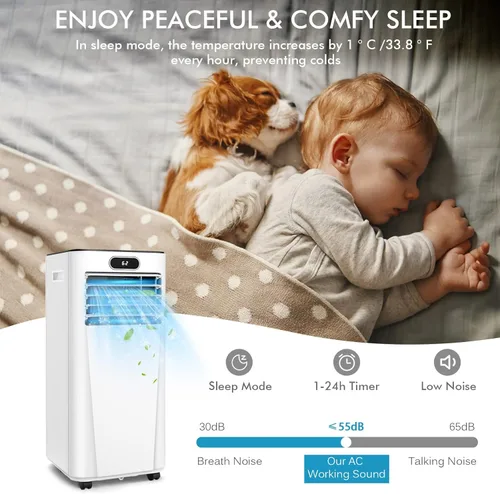 Miniatura 5 de GOFLAME Aire acondicionado portátil de 10000BTU, enfriador de aire y deshumidificador 3 en 1 con control remoto, modo de suspensión, 2 velocidades