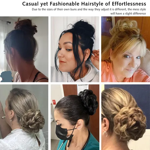 Miniatura 6 de Rose bud Extensiones de Cabello para Mujer con Forma de Moño Desordenado, Extensión de Cabello con Moño Rizado y Despeinado, Scrunchie de Cabello