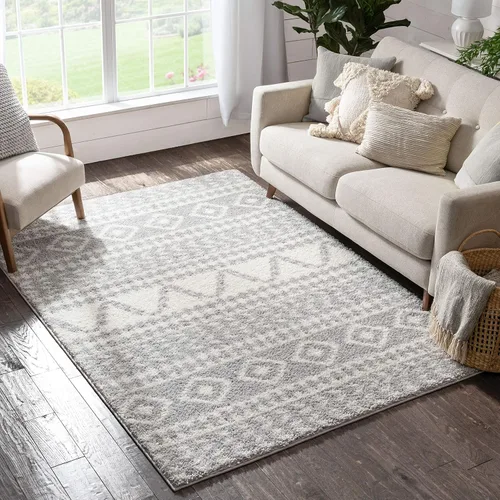 Miniatura 6 de Well Woven Madison Shag Cossima - Alfombra tribal marroquí gris de 5 pies 3 pulgadas x 7 pies 3 pulgadas, crema, 5 pies 3 pulgadas x 7 pies 3