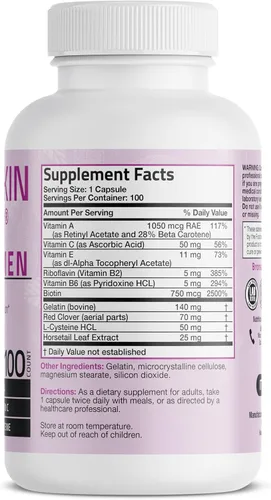 Miniatura 2 de Bronson Suplemento vitamínico extra fuerte para cabello, piel y uñas con biotina para mujeres, 100 cápsulas