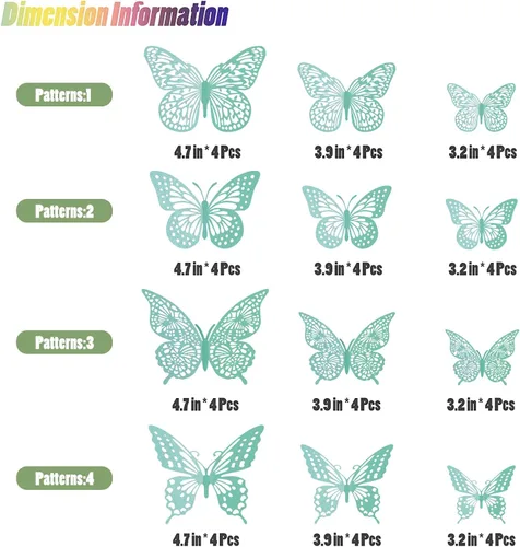 Miniatura 6 de SAOROPEB - Calcomanía de mariposa 3D para pared, 48 piezas, 4 estilos, 3 tamaños, extraíble, mariposa para decorar cumpleaños, fiestas y pasteles