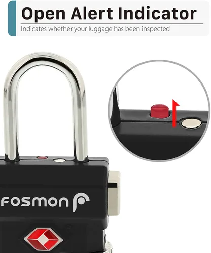 Miniatura 6 de Fosmon Candados de equipaje aceptados por la TSA, (paquete de 4), indicador de alerta abierta, códigos de candado de combinación de 3 dígitos