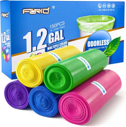 FORID Bolsas de basura pequeñas de 1.2 galones de colores, minibolsas de basura extragruesas sin perfume, forros de plástico fuertes para baño,