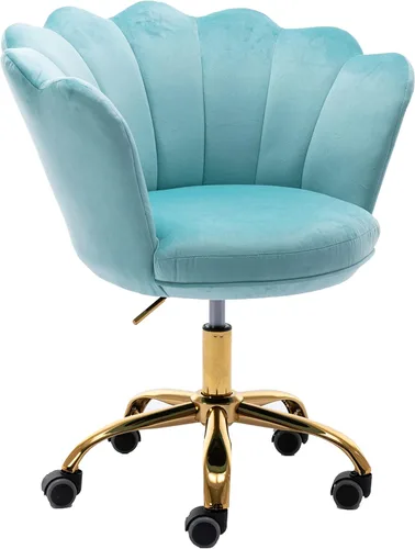 Miniatura 10 de Silla de trabajo cómoda para oficina en casa con ruedas, bonita y moderna tapizada de terciopelo con respaldo de concha, silla de escritorio de Rojo