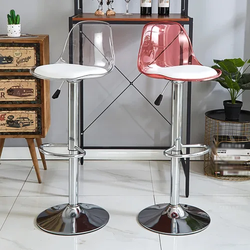 Miniatura 5 de NaKeah Taburetes de bar de acrílico con respaldo medio, taburetes de bar giratorios ajustables transparentes, sillas de bar de altura de mostrador