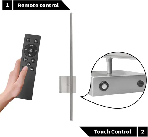 Miniatura 6 de Juego de 2 apliques de pared con pilas de 15000 mAh, apliques de pared recargables USB de níquel cepillo, apliques de pared inalámbricos regulables