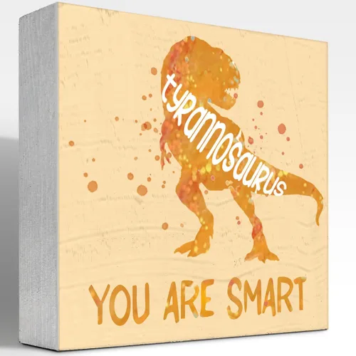 Letrero de madera inspirador para niños, con texto en inglés "You Are Smart Dinosaurio Children", letrero de bloque de madera motivacional para