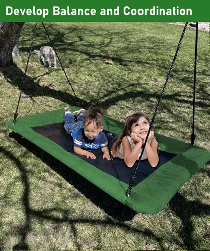 Miniatura 7 de Columpio de árbol rectangular de 40 pulgadas para niños y adultos, columpio de plataforma ajustable con correas para colgar, capacidad de 700