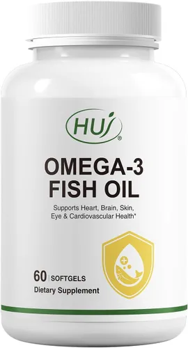 HUJ Aceite de pescado Omega 3 1000 mg cápsulas blandas - EPA+DPA, aceite de pescado Omega 3 para corazón, cerebro, piel, ojos y apoyo