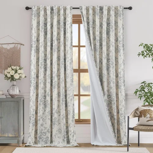 Miniatura 54 de Jinchan Cortinas de Mezcla de Lino con Estampado Floral para Sala de Estar, 84 Pulgadas de Largo, Cortinas con Bolsillo para Varilla y Tab Trasera