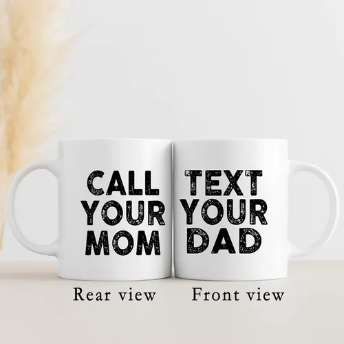 Miniatura 5 de QUICQOD Taza de cerámica con texto en inglés "Call Your Mom", divertida taza de café para dormitorio universitario, regalos de primer año