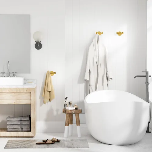 Miniatura 2 de GWAAZXGZ Paquete de 2 ganchos de baño dorados cepillados para toallas, ganchos dobles autoadhesivos para pared, sin taladrar, acero inoxidable 304