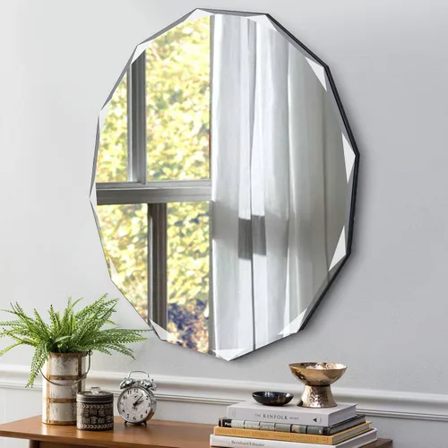 Miniatura 2 de QDSSDECO Espejo de pared sin marco con borde biselado de 24 x 24 pulgadas, forma irregular, espejo de tocador único, espejo de pared sin marco