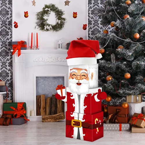 Miniatura 3 de 7 cajas apilables de Nochebuena, cajas de Navidad apilables con temática de Papá Noel, cajas de papel para el hogar y fiesta
