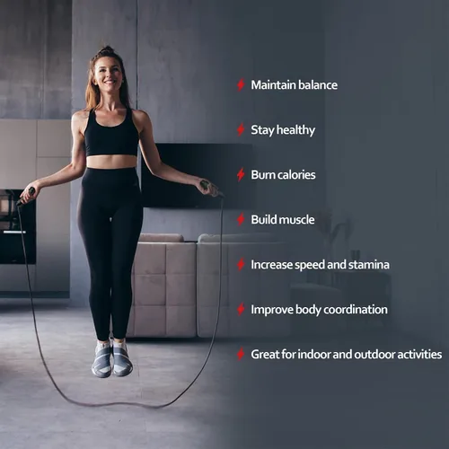 Miniatura 6 de Cuerda de saltar para fitness, cuerda de saltar de velocidad ajustable con rodamientos de bolas, cuerda de saltar sin enredos para mujeres, hombres