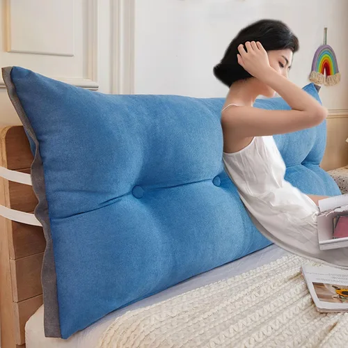 Miniatura 4 de Almohada de cama de lectura con cuña, almohada de forro polar de algodón, almohada grande para cabecero, respaldo de cama, cojín de apoyo de Azul