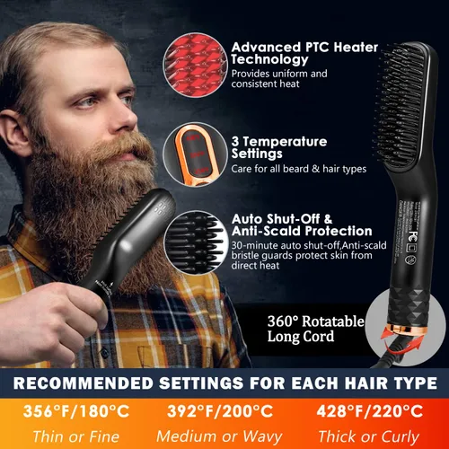 Miniatura 4 de Alisador de barba con aceite y bálsamo para barba y libro electrónico guía, cepillo alisador de cabello 3 en 1 mejorado, peine alisador de barba