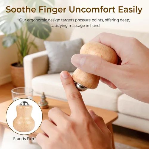 Miniatura 5 de Paquete de 2 masajeadores linfáticos de mano de madera con múltiples bolas y rodillos de bolas de dedo, con bolas suaves de acero inoxidable 304
