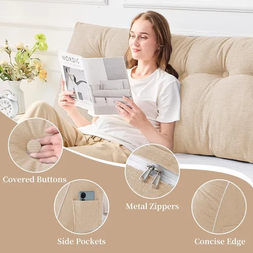 Miniatura 3 de Sasttie Almohada de Cabecera Queen, Almohada de Cuña de Cabecera para Sentarse en la Cama, Cojín Triangular con Soporte de Respaldo para Leer - Con