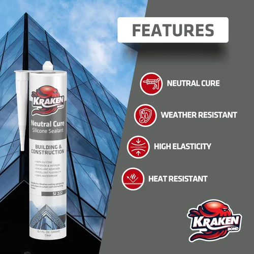 Miniatura 3 de Kraken Bond Sellador de silicona transparente de curado neutro, (12 x 10.1 onzas líquidas), sellador impermeable con bajo contenido de compuestos