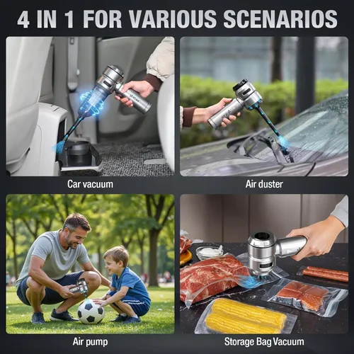 Miniatura 7 de Aspiradora portátil inalámbrica de 22000 PA de alta potencia con motor sin escobillas, plumero de aire comprimido 4 en 1, soplador de aire y bomba