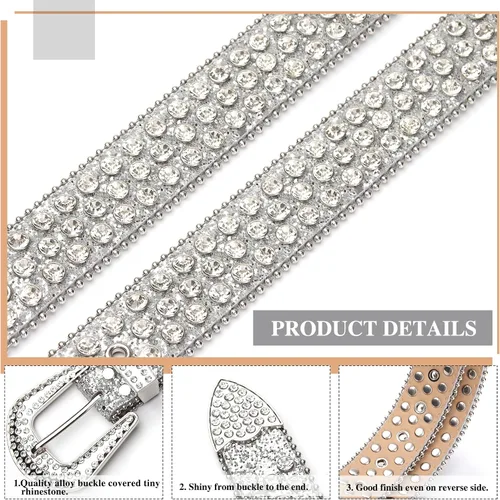 Miniatura 2 de UnFader Cinturones occidentales con diamantes de imitación para mujer y hombre, diseño de vaquera, cinturones con tachuelas de diamantes para jeans