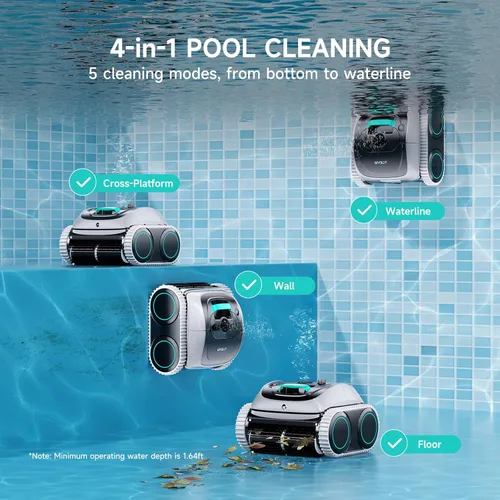 Miniatura 3 de WYBOT - Aspiradora robótica C1 para piscinas enterradas, limpiador inalámbrico de piscina sobre el suelo 4 en 1, limpieza de pared y línea