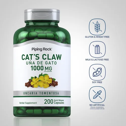 Miniatura 3 de Piping Rock Cápsulas de garra de gato de 1000 mg 200 unidades UNA De Gato Suplemento de hierbas Sin OMG, sin gluten